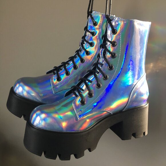 CURRENT MOOD Opalescent Odyssey holographic platform boots size 6 - Picture 2 of 13